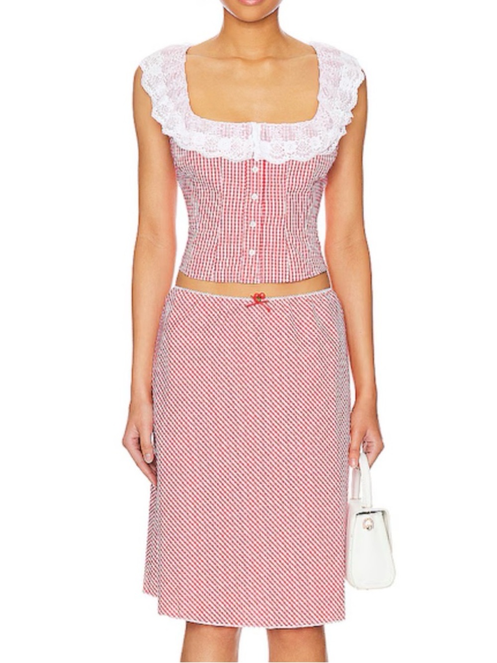 GUIZIO Paloma Corset Top Gingham Poppy Lace Trim Size Small - Picture 5 of 10